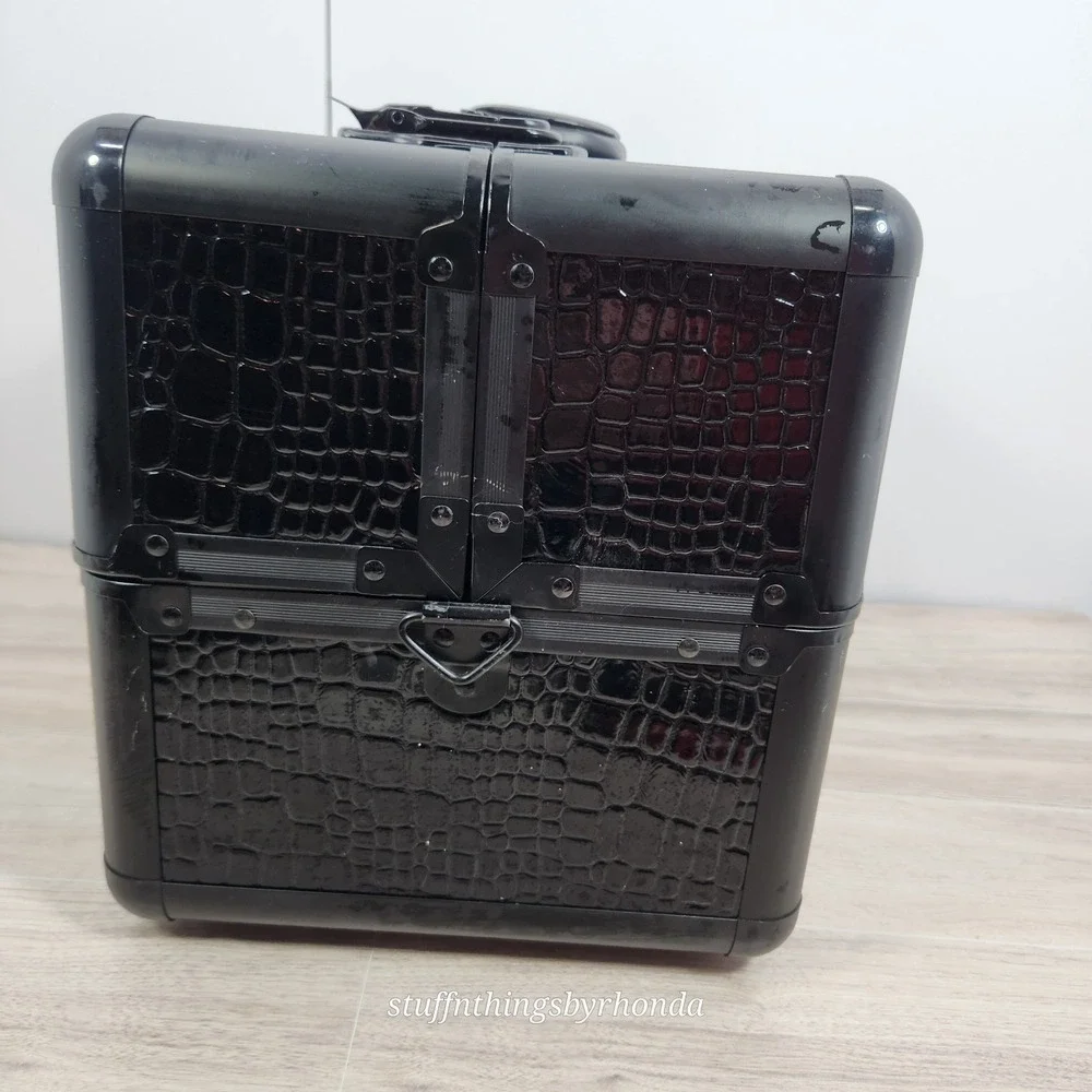 Sephora Pro Hard Shell Make Up Travel Case Faux‎ Black Alligator 13.5x9.5x8.5